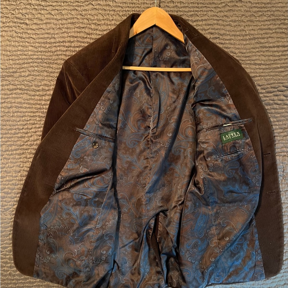 RALPH LAUREN 4 R Brown Corduroy Blazer Wooden Buttons Paisley Line Sport Coat